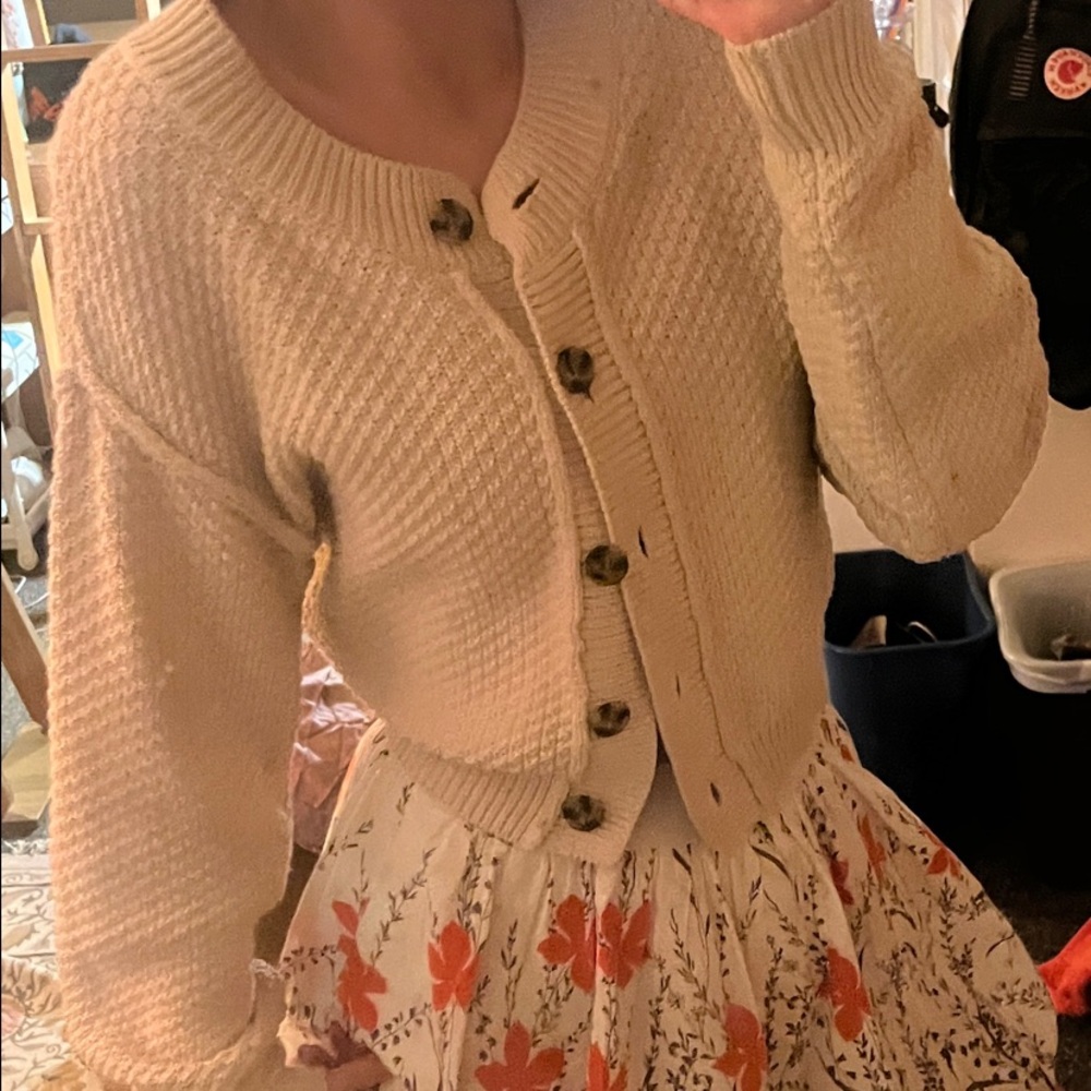 Free People Cream Button-Up Cardigan
